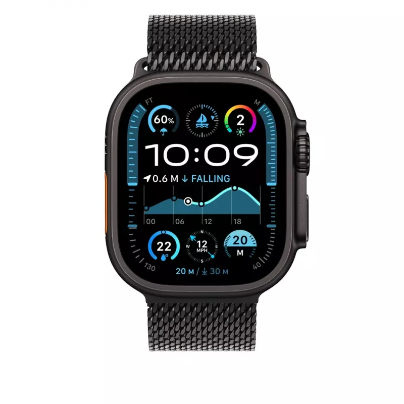 Apple 49 mm juodo titano „Milanese Loop“ vidutinio dydžio dirželis išmaniajam laikrodžiui, juodos spalvos