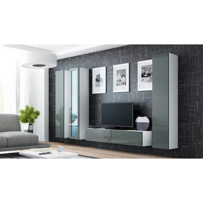 Cama Vitrininė spintelė VIGO '180' 180/40/30 baltas/pilkas blizgus