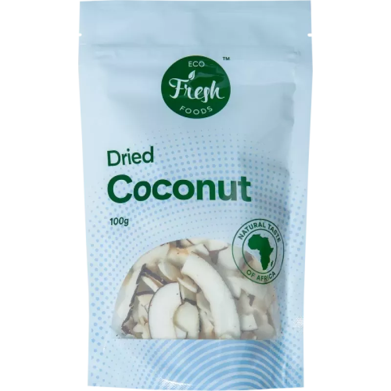 Džiovintas kokosas Eco fresh foods 100 g – smulkintas džiovintas kokosas, 100 g pakuotė