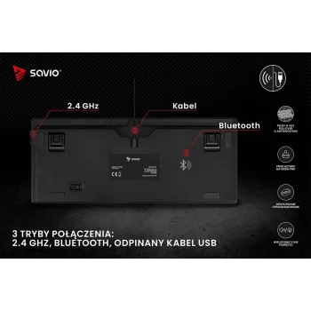 Savio Phenix SAVGK-RED klaviatūra, skirta žaidimams, USB, RF belaidė, Bluetooth, QWERTY
