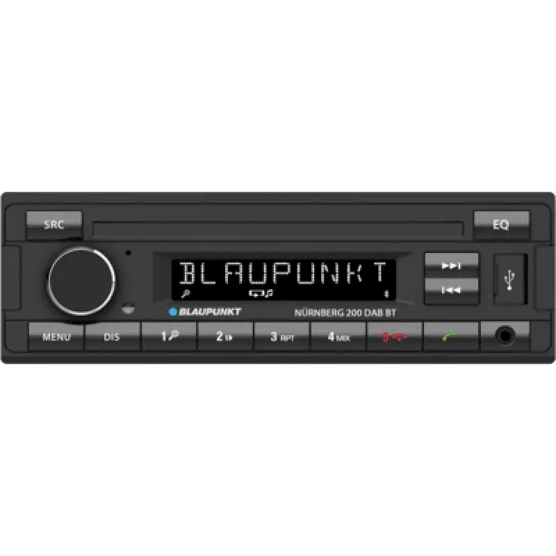 Automobilinis radijas BLAUPUNKT Nürnberg 200 DAB+ Bluetooth — vieno DIN, mažas montavimo gylis