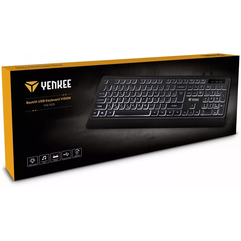 Klaviatūra su foniniu apšvietimu, tyli, USB, žemo profilio klavišais