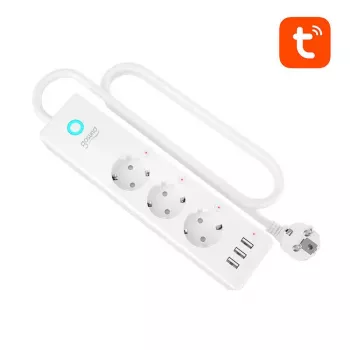 Maitinimo lizdas Gosund P1 PLUS — išmanusis Wi‑Fi apsaugos nuo viršįtampių skirstytuvas su 3× AC Schuko lizdais ir 3× USB‑A prievadais
