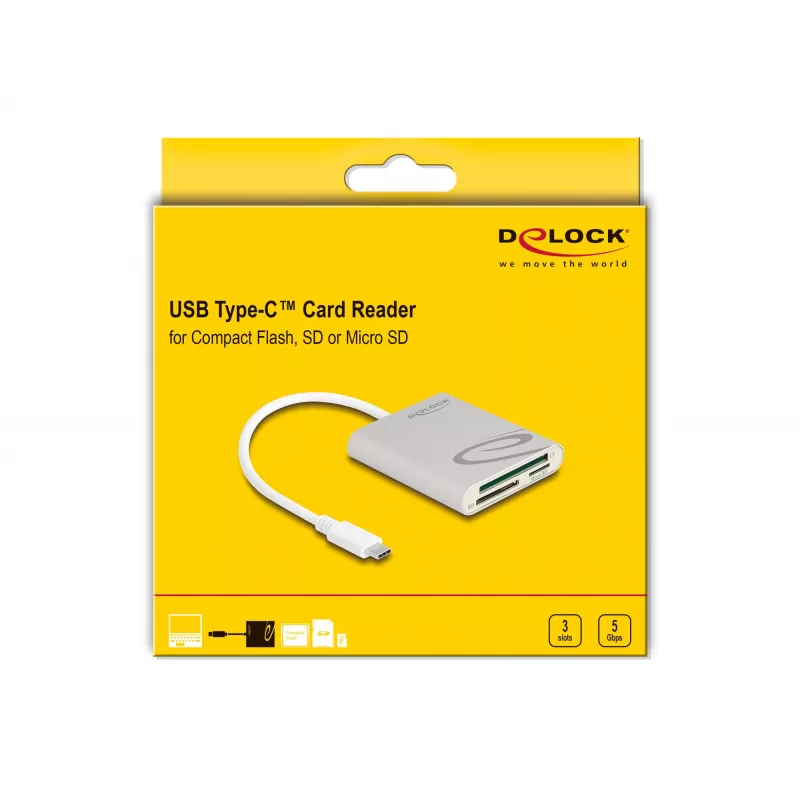 Kortelių skaitytuvas DeLOCK 91005 USB 3.2 Gen 1 Type-C pilkas CF MMC MicroSD