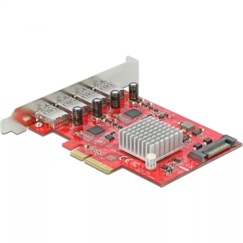 Delock PCI Express x4 kortelė su 4 išoriniais SuperSpeed USB 10 Gbps (USB 3.2 Gen 2) USB Type-A lizdais - USB adapteris - PCIe 3.0 x4 - USB 3.2 Gen 2 x 4 (90481)