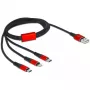 USB įkrovimo laidas DeLOCK 3 viename Type-A į Lightning / 2 x USB Type-C 1 m juoda / raudona