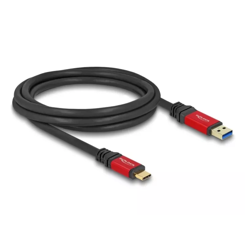 USB kabelis DeLOCK 80618 10 Gbps Type-A į Type-C 2m Raudonas Metalinis