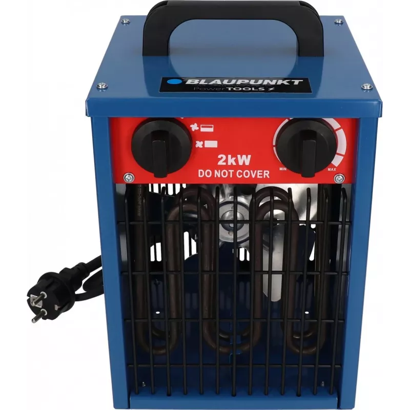 Elektrinis ventiliatoriaus šildytuvas BLAUPUNKT EH7010 — 2000 W, nerūdijantis plienas elementas, IPX4, grindų naudojimas, iki 22 m², juoda/mėlyna/raudona