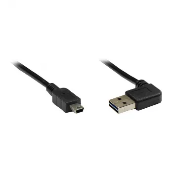 USB 2.0 EASY Plug A į Mini-B jungties laidas, kampinis, juodas, 5 m