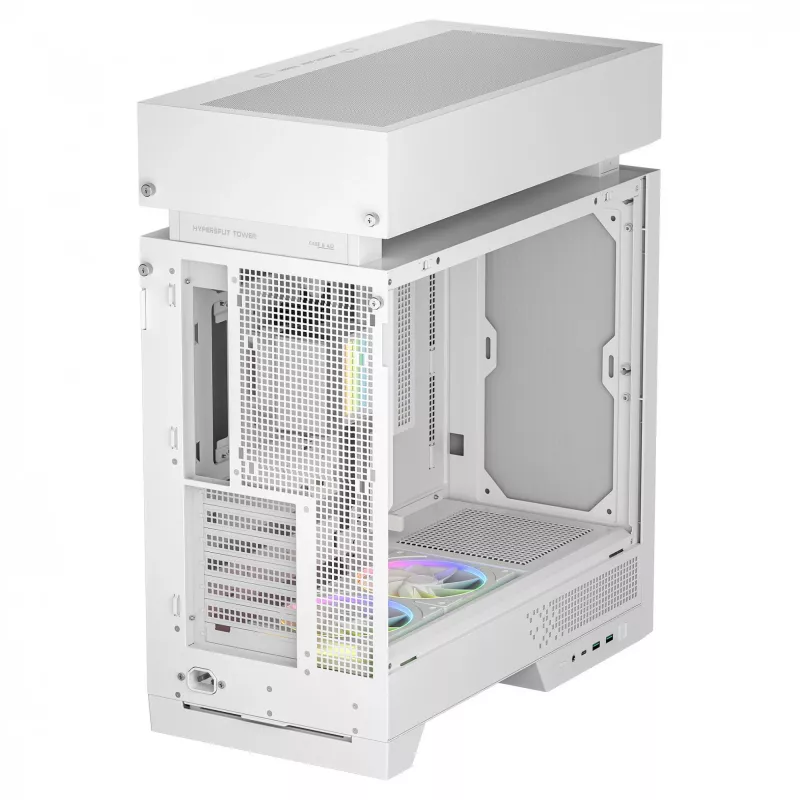 Stalinio kompiuterio korpusas DeepCool CL6600 WH — baltas, palaiko ATX/PS2/SFX/SFX-L maitinimo blokus, 140 mm priekyje, 120/140 mm viršuje/gale, 2,5 colio ir 3,5 colio diskus