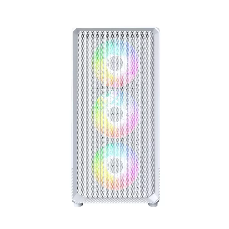PC korpusas Montech X5M (W) Micro Tower, baltas — Micro-ATX/Mini-ITX, palaiko ATX PSU, 3x120mm priekyje, 1x120mm gale, 2x3.5 colio nišos, 4x2.5 colio nišos