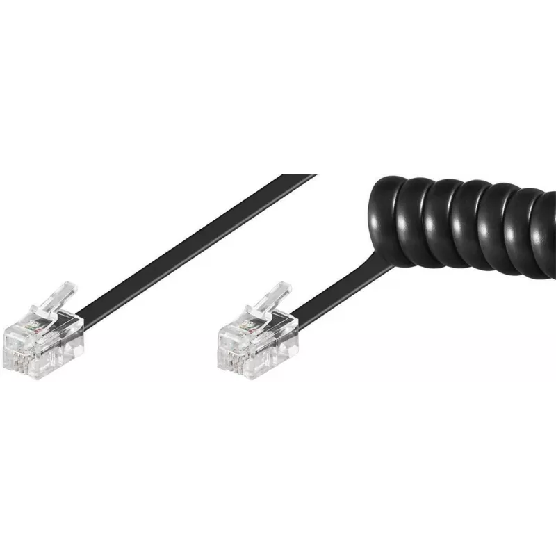 RJ10-RJ10 7M M/M Juoda Coiled kabelis