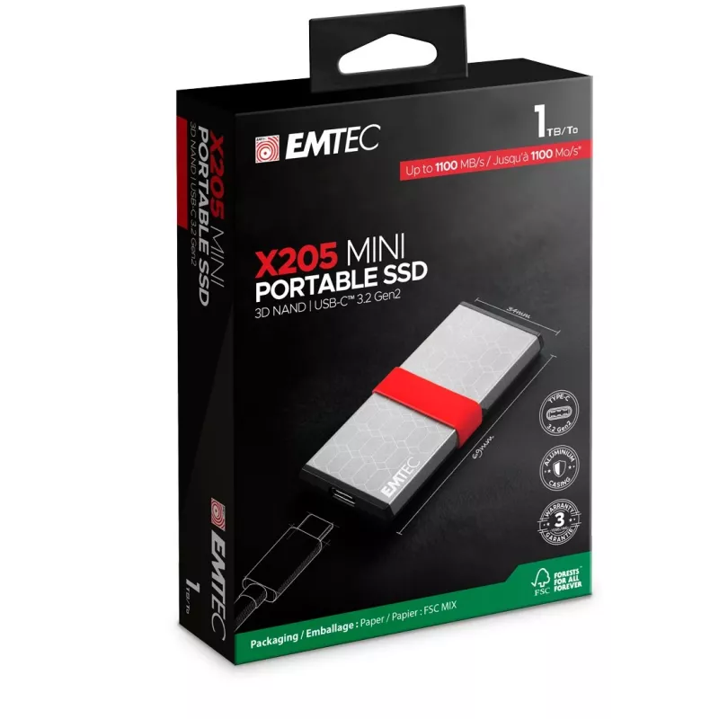 Emtec X205 Mini 1 TB USB Type-C USB 3.2 Gen 2x2 Sidabrinis
