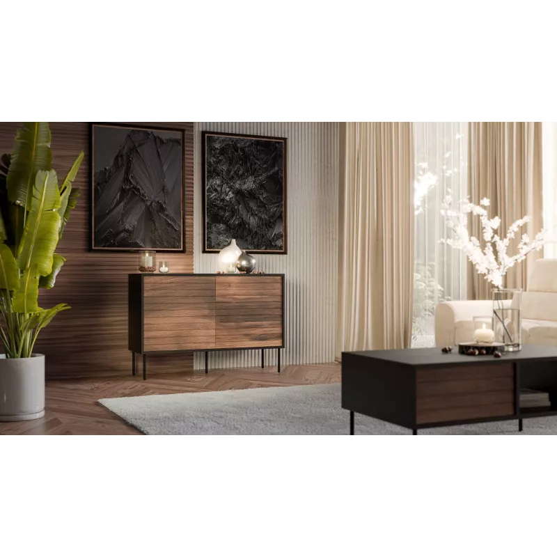 Komoda cama meble CORTINA 1D3S 120x40x81 cm, juoda/riešutmedžio, 3 stalčiai, medžio drožlių plokštė