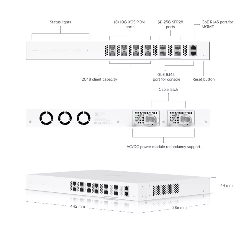Valdomas komutatorius Ubiquiti UISP-FIBER-OLT-XGS 10 Gbit/s 1U