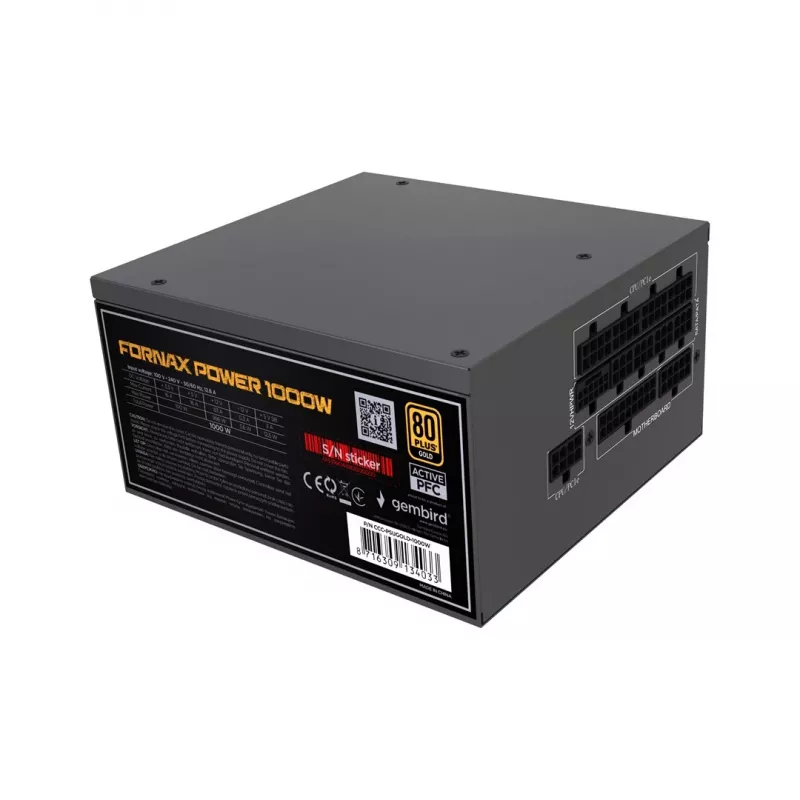 Gembird CCC-PSUGOLD-1000W Maitinimo blokas Fornax Power 1000W aktyvus PFC 12cm ventiliatorius 80+Gold