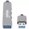 Manhattan USB-A 4 prievadų šakotuvas, 4x USB-A prievadai (1x 5 Gbps USB 3.2 Gen1 aka USB 3.0, 3 x 480 Mbps USB 2.0), maitinamas per USB (nereikia išorinio maitinimo šaltinio), aliuminis