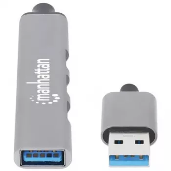Manhattan USB-A 4 prievadų šakotuvas, 4x USB-A prievadai (1x 5 Gbps USB 3.2 Gen1 aka USB 3.0, 3 x 480 Mbps USB 2.0), maitinamas per USB (nereikia išorinio maitinimo šaltinio), aliuminis