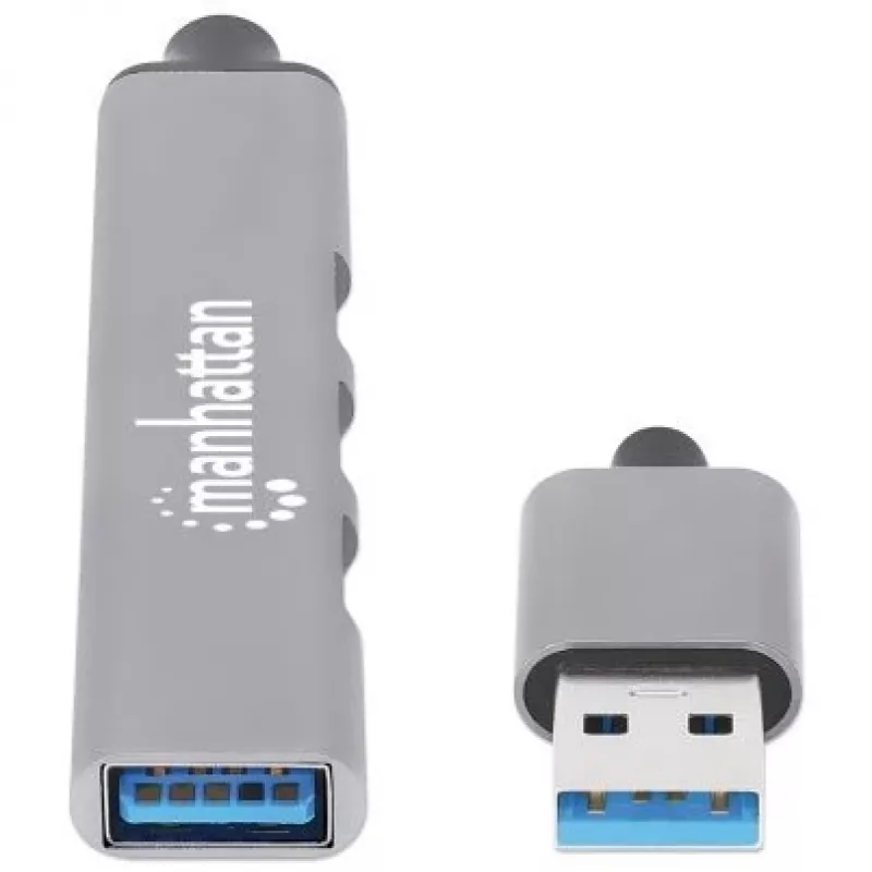 Manhattan USB-A 4 prievadų šakotuvas, 4x USB-A prievadai (1x 5 Gbps USB 3.2 Gen1 aka USB 3.0, 3 x 480 Mbps USB 2.0), maitinamas per USB (nereikia išorinio maitinimo šaltinio), aliuminis
