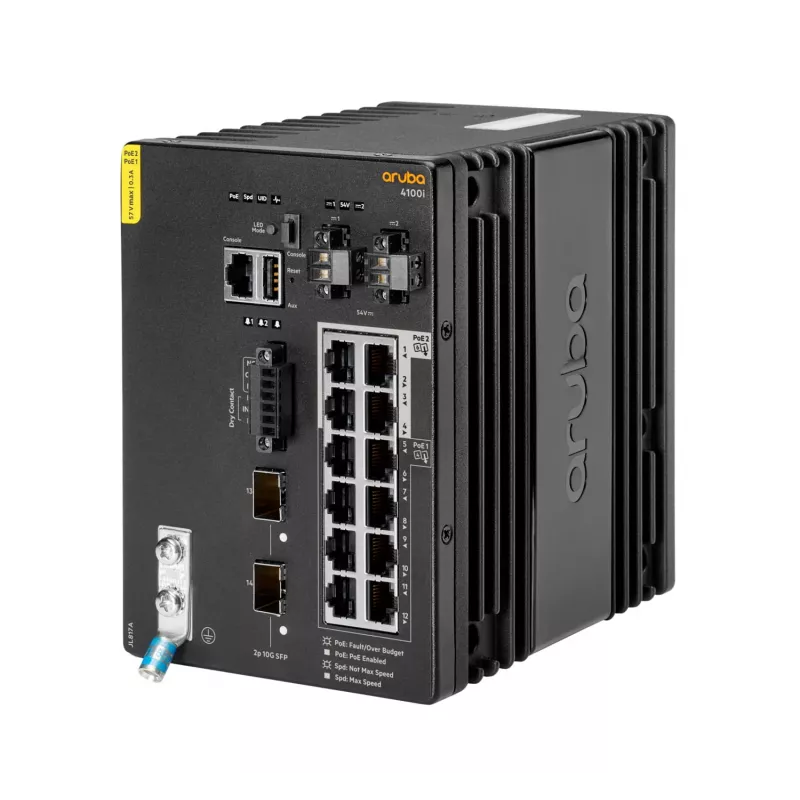 Hewlett Packard Enterprise HPE Aruba 4100i - jungiklis - 8 x 10/100/1000 (PoE 4 klasė) + 4 x 10/100/1000 (PoE 6 klasė) + 2 x SFP+ - montuojamas ant DIN bėgio - PoE 4 klasė / PoE 6 klasė