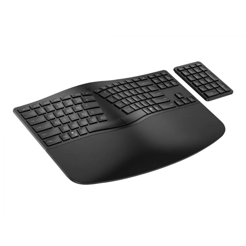 HP 960 ergonomiška belaidė klaviatūra, pilno dydžio (100%), belaidė, RF belaidė + Bluetooth, membraninė, juoda