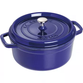 Ketus cocotte Staub 26 cm apvali, tamsiai mėlyna