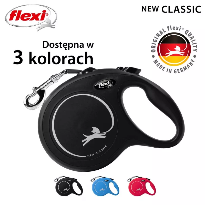 Ištraukiamas šuns pavadėlis Flexi New Classic L 5 m Juodas – laidas, didelėms veislėms (25–45 kg), maks. apkrova 50 kg