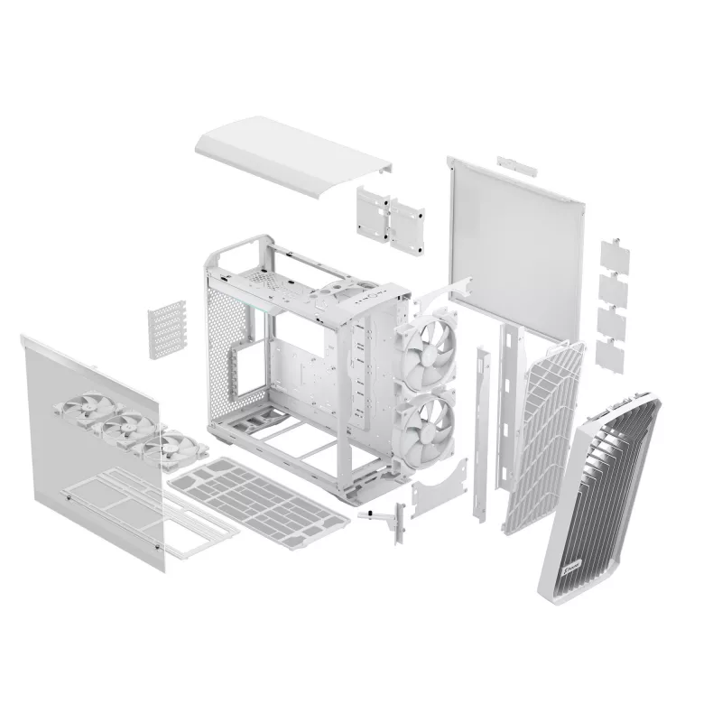 PC korpusas Fractal Design Torrent White — palaiko ATX, EATX, microATX, ITX; 2x180 mm priekiniai ventiliatoriai; 2,5 colio/3,5 colio vietos