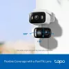 IP apsaugos kamera TP‑LINK Tapo C246D — 3MP (2304×1296), 2,8 mm, 107,8° matymo laukas, PTZ dviejų objektyvų, IP65, Wi‑Fi/Gigabit, microSD iki 512 GB