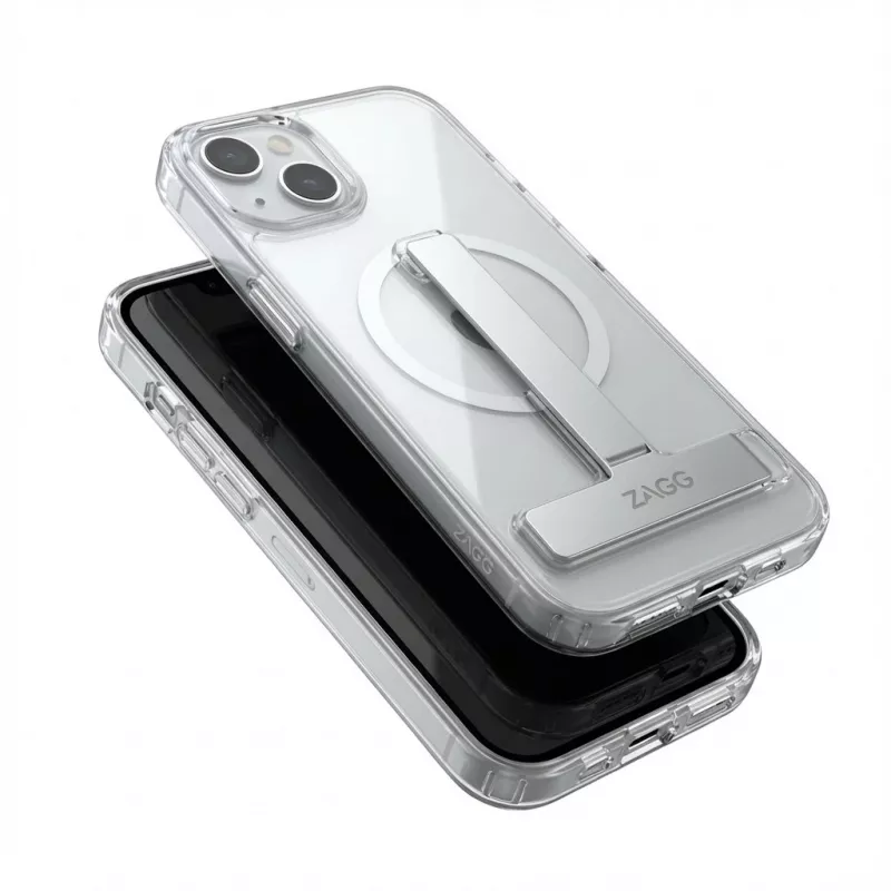 Apsauginis dėklas GUAN, skirtas Apple iPhone 16 Plus — 10H grūdinto stiklo galinė dalis su integruota atramine kojele, permatomas sidabrinis
