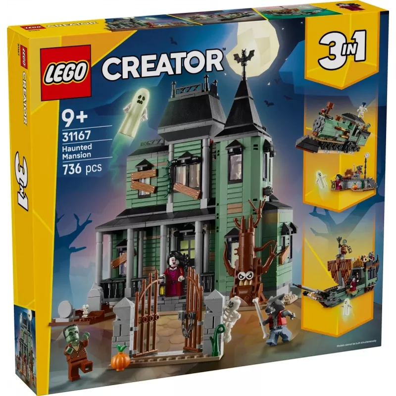 Konstruktorius LEGO Creator 3-in-1 Haunted House model 31167 — 736 detalės, 3 statiniai, 5 minifigūrėlės