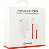 Maitinimo adapteris ONEPLUS SUPERVOOC 120W dviejų prievadų laidinis įkroviklis, 120W bendra išvestis, 1x USB-C + 1x USB-A, 100–240V, 145 g, baltas