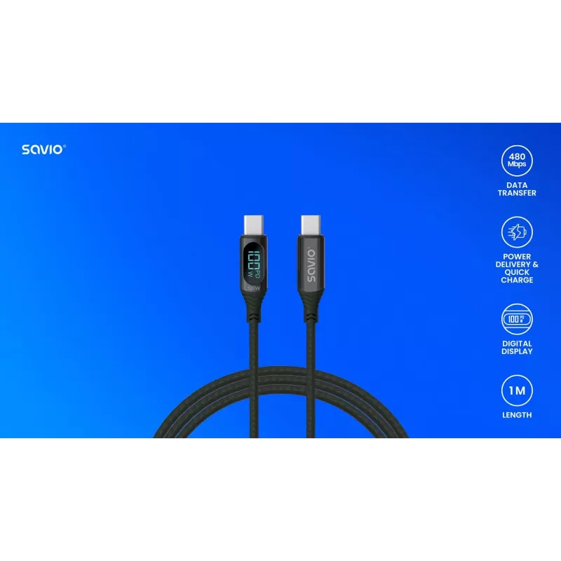 „Savio“ USB-C – USB-C laidas CL-174 1 m juodas USB 3.2 Gen 1