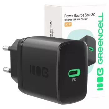 Maitinimo adapteris Green Cell PowerSource Solo30 30W juodas — USB‑C vieno prievado įkroviklis