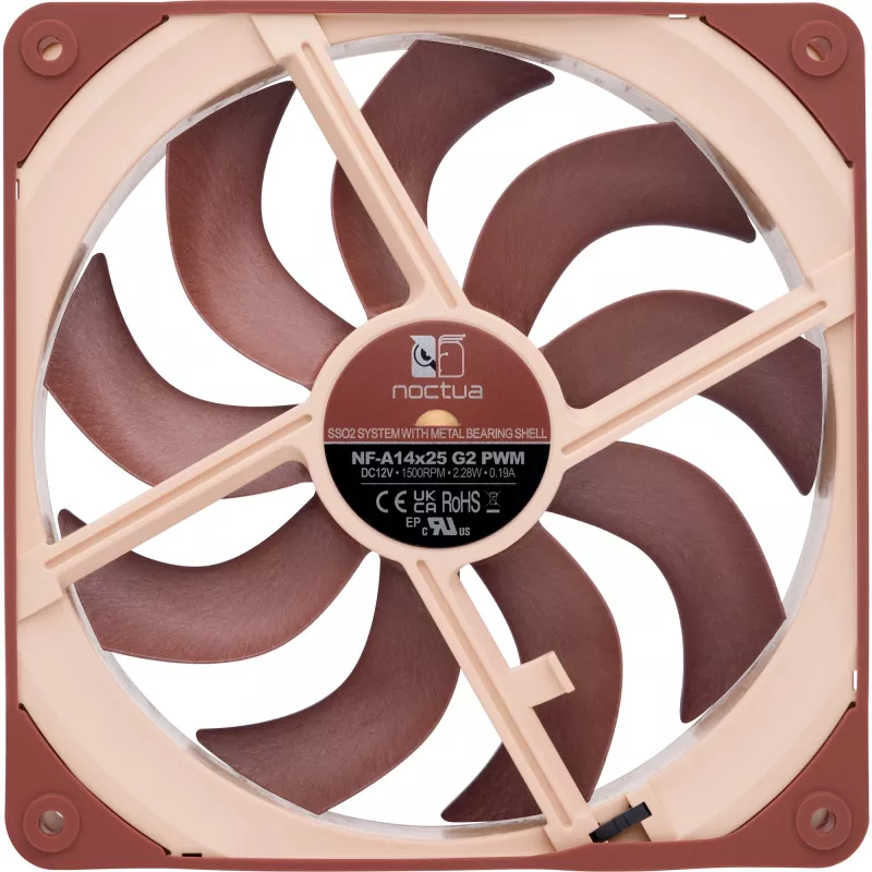 Ventiliatorius Noctua NF-A14x25 G2 PWM 140 mm 1500 aps./min. SSO2 guolis 4 kontaktų PWM smėlio spalvos