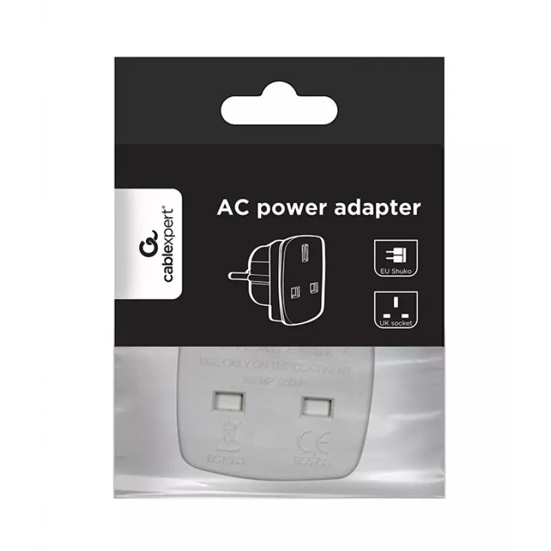 Gembird Cablexpert a-AC-UKEU-001 - Maitinimo adapteris - Maitinimo adapteris (S) prie Maitinimo adapterio (W) - Baltas - Jungtinė Karalystė, Europa (a-AC-UKEU-001)