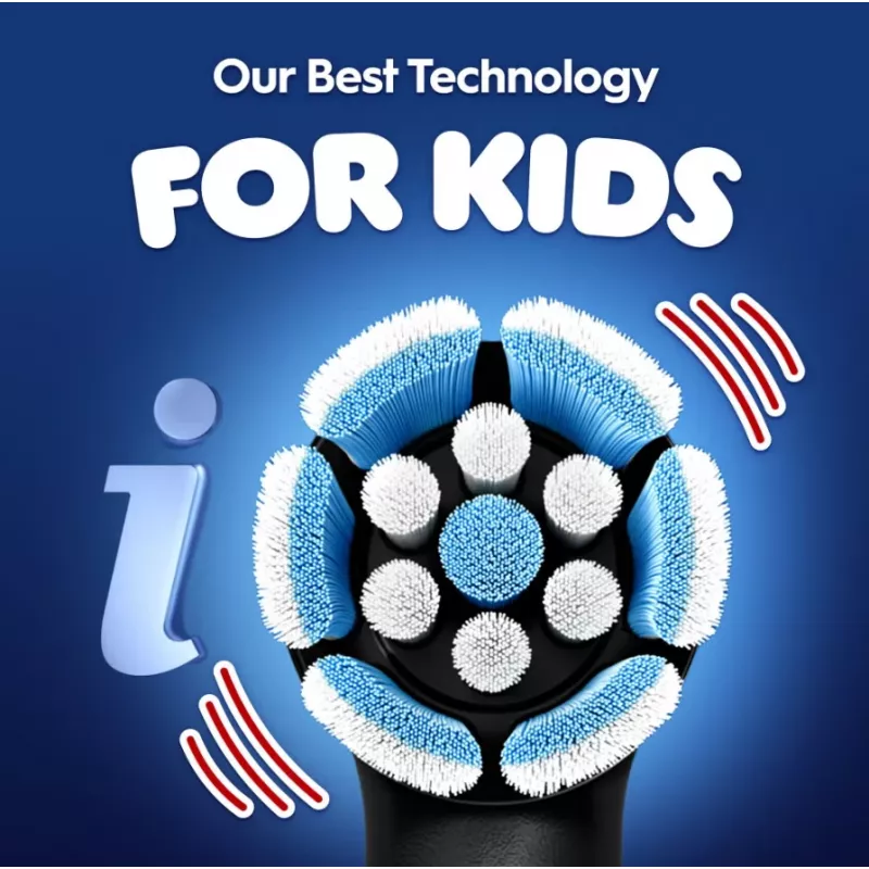 Elektrinis dantų šepetėlis BRAUN Oral‑B iO Kids Marvel Spiderman — įkraunamas, 3 režimai, 2 minučių muzikinis laikmatis, kelioninis dėklas, 1 šepetėlio galvutė, ličio jonų