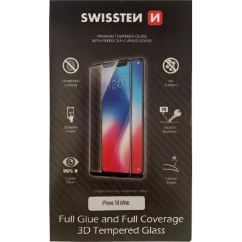 Grūdintas 3D pilno klijavimo stiklo ekrano apsauga SWISSTEN, skirta iPhone 7/8 — balta
