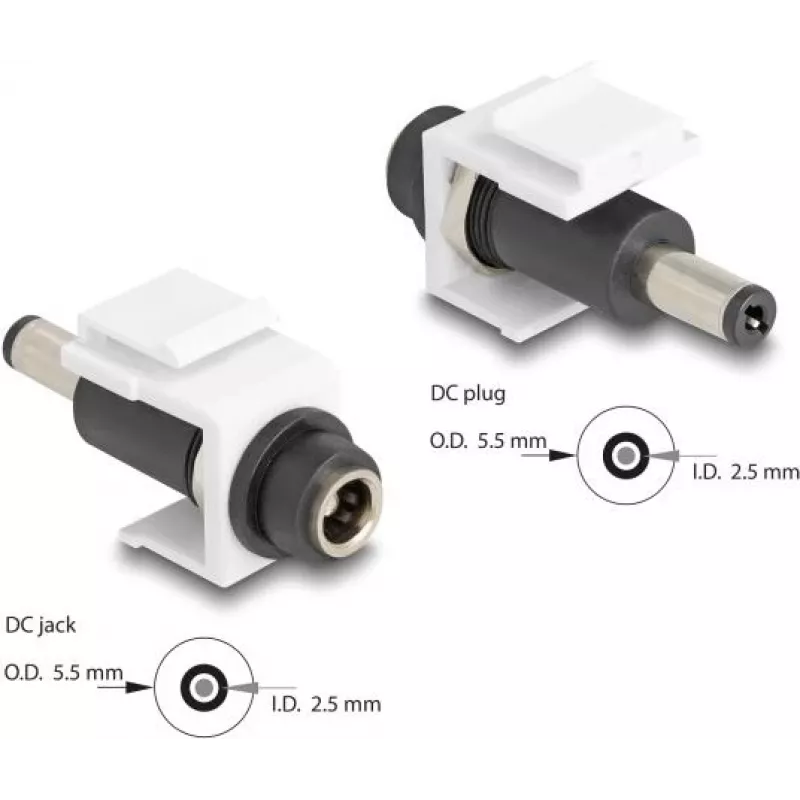 DeLOCK Keystone modulis DC 5,5 x 2,5 mm moteriškas į vyrišką baltas
