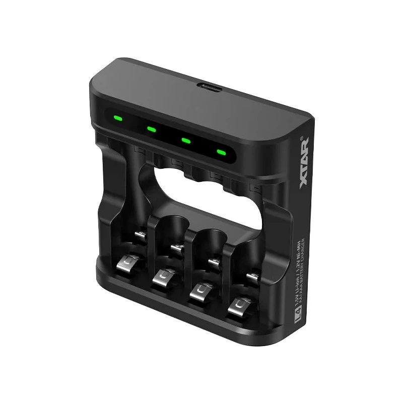 Baterijų įkroviklis XTAR 4 lizdų AA/AAA (Li-ion, NiMH) USB-C, LED indikatoriai, juodas