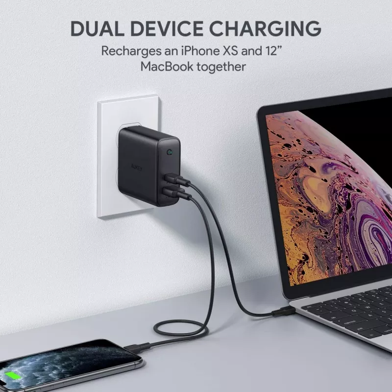 PA-D3 Sieninis įkroviklis 2xUSB Power Delivery (1xUSB+1xUSB C) 5.4A 60W Dynamic Detect