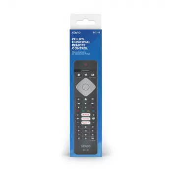 SAVIO RC-16 IR belaidis nuotolinis valdymo pultas, skirtas TV imtuvui / priedėliui, 20 įrenginių, 10 m veikimo nuotolis, juodas