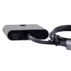 USB-C šakotuvas Unitek D1078A — USB-C dokinimo stotis, 2x USB-C įvestis, 1x USB-C išvestis, 100 W PD, 4K palaikymas, 3840×2160 maks., pilka
