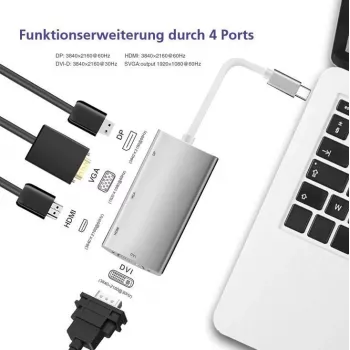 Doko stotelė helos 288388 USB 3.1 Type-C su 4K HDMI, DVI ir VGA išėjimais