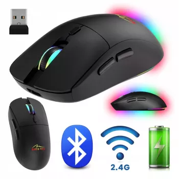 Belaidė pelė MEDIA-TECH MT1124 BT/RF Silent & Recharge — abiem rankoms tinkama, 3200 DPI, Bluetooth + 2,4 GHz USB, 6 mygtukai, įkraunama