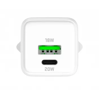 USB C/A tinklo įkroviklis YENKEE YAC G38 20W 3A Power Delivery (USB‑C ir USB‑A)