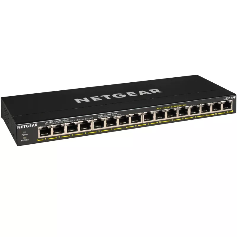 NETGEAR GS316PP Nevaldomas Gigabit Ethernet (10/100/1000) Maitinimas per Ethernet (PoE) Juoda