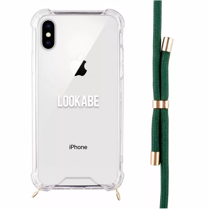 Telefono karolių dėklas Lookabe, skirtas iPhone X / Xs — auksinis su žaliu dirželiu