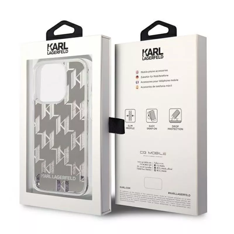 Karl Lagerfeld KLHCP14XLMNMS iPhone 14 Pro Max 6.7 kietas dėklas sidabrinis / sidabrinis Liquid Glitter Monogram