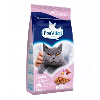 Sausas kačių ėdalas PREVITAL Senior Salmon 1,4 kg — senjorų formulė, 31% baltymų, 9% riebalų
